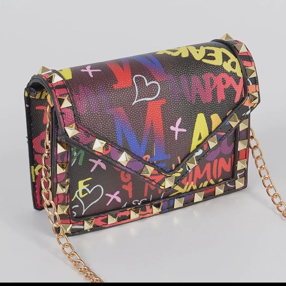 Chic Studded Graffiti Chain Bag - Picture 1 of 2